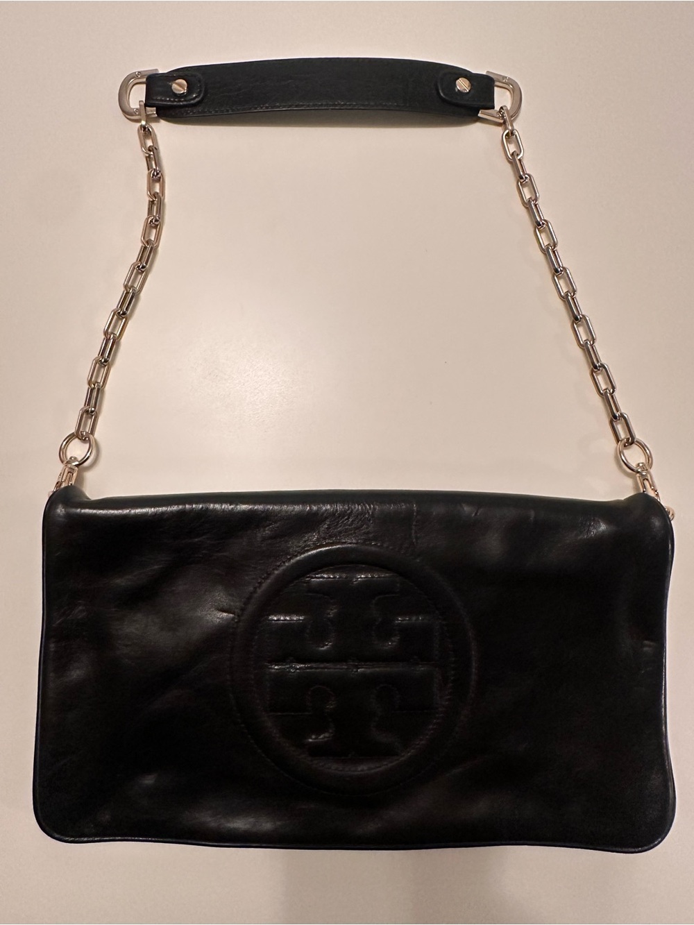 Tory Burch Black Leather Shoulder Bag with Gold Chain Strap